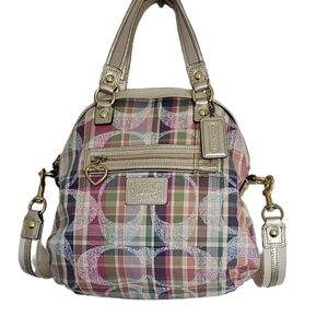 Coach daisy madras Satchel gold metallic trim detachable canvas strap multicolor